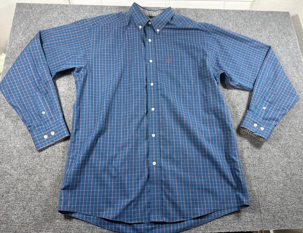 Ariat Wrinkle Free Blue Plaid Long Sleeve Button Down Shirt Men’s XXL